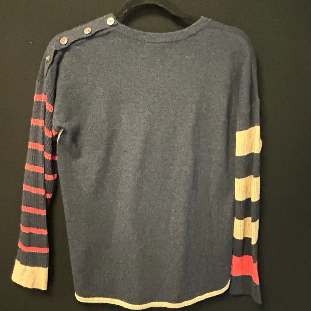 White Stuff Striped Navy and Coral Alpaca/Merino wool Sweater - Picture 4 of 9